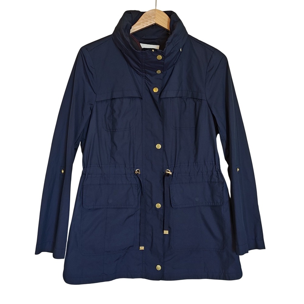 Cole Haan Signature Field Jacket Womens Med Indigo Navy Blue Snap Utility Coat